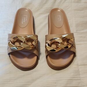 ShuShop Tan Sandals with Gold Chain